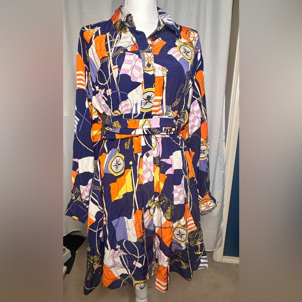 Anthropologie Maeve Blue and Orange Dress